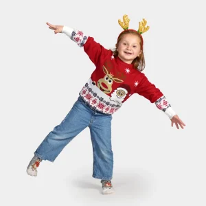Jersey de Navidad para Niña y Niño Santa y Rudolph Sonrientes
