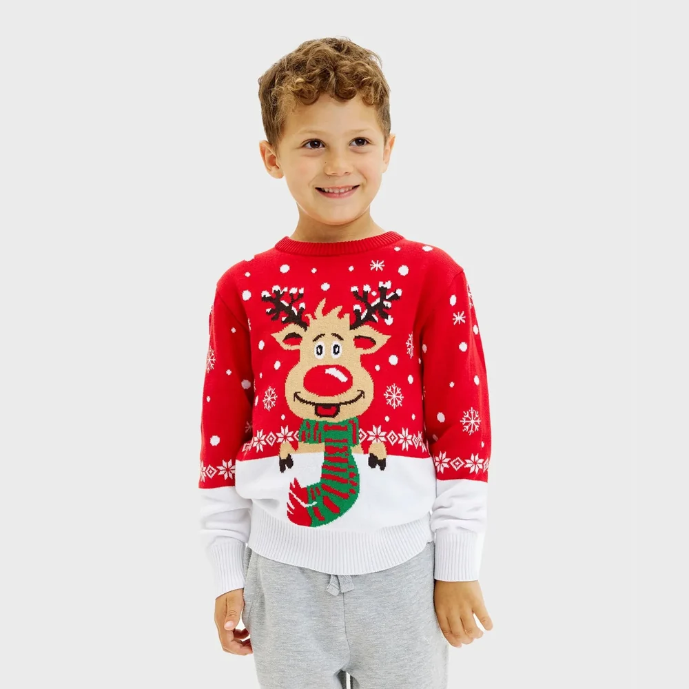 Jersey de Navidad Niña y Niño Reno con Bufanda Algodón Orgánico - Imagen 5