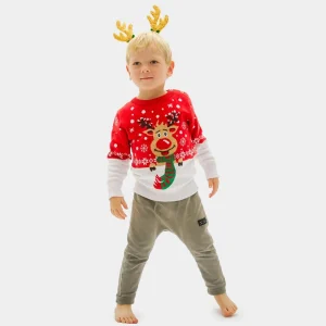 Jersey de Navidad Niña y Niño Reno con Bufanda Algodón Orgánico