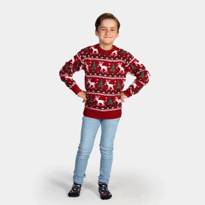 Jersey de Navidad para Niña y Niño Rojo Árboles de Navidad y Renos
