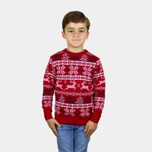 Jersey de Navidad para Niña y Niño Rojo Clásico Estrellas Polares