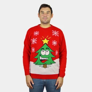 Jersey de Navidad para Hombre Árbol de Navidad Sonriente Rojo