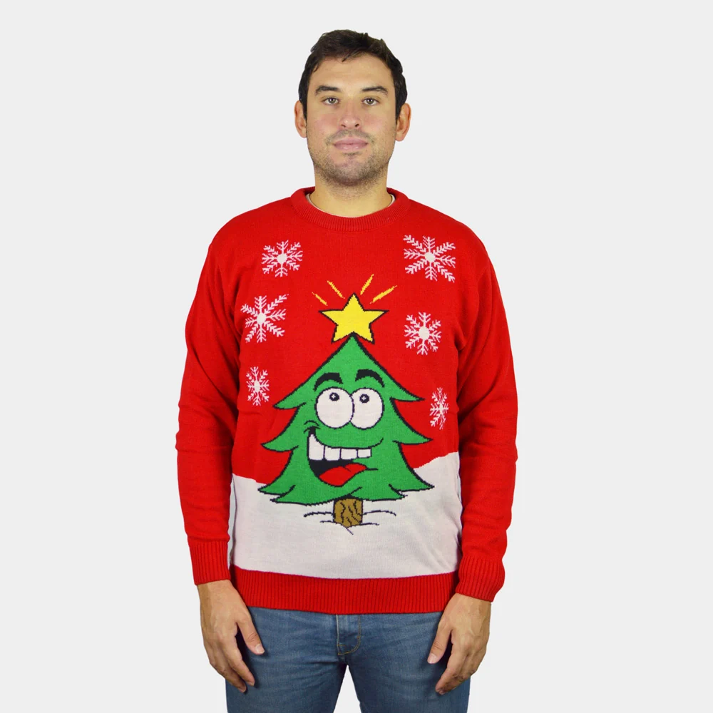 Jersey de Navidad para Hombre Árbol de Navidad Sonriente Rojo - Imagen 2