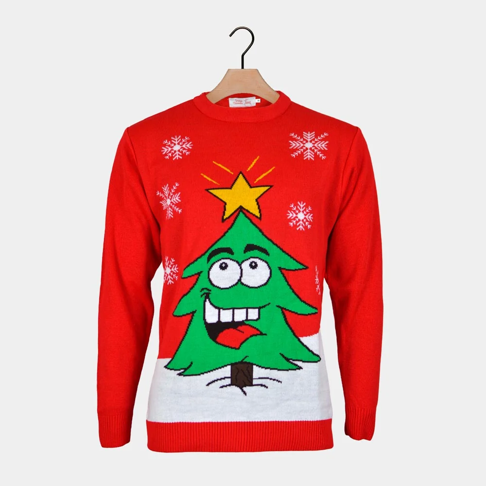 Jersey de Navidad para Hombre Árbol de Navidad Sonriente Rojo - Imagen 5