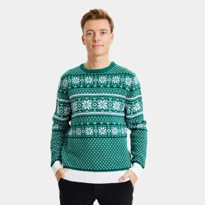Jersey de Navidad para Hombre Clásico Verde y Blanco Elegante