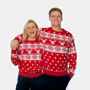 Jersey de Navidad para Hombre con Renos y Nieve Rojo