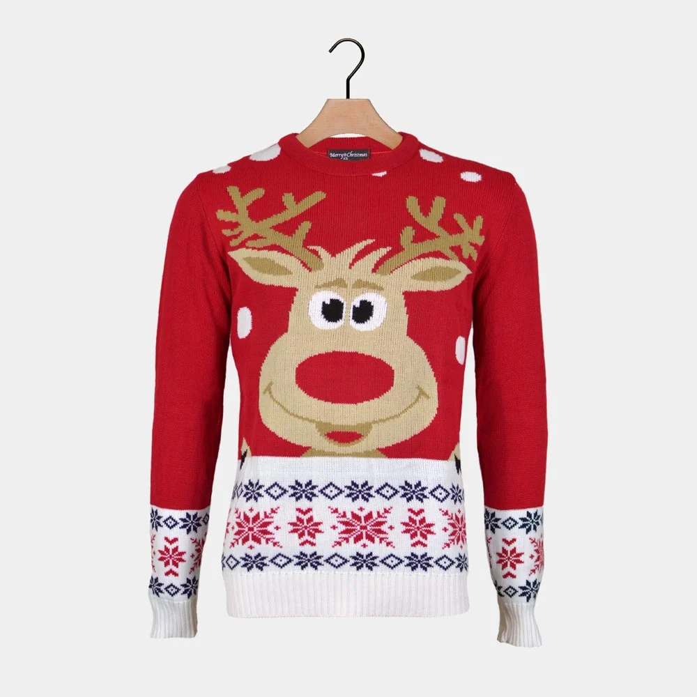 Jersey de Navidad para Hombre Rojo con Reno y Nieve - Imagen 6