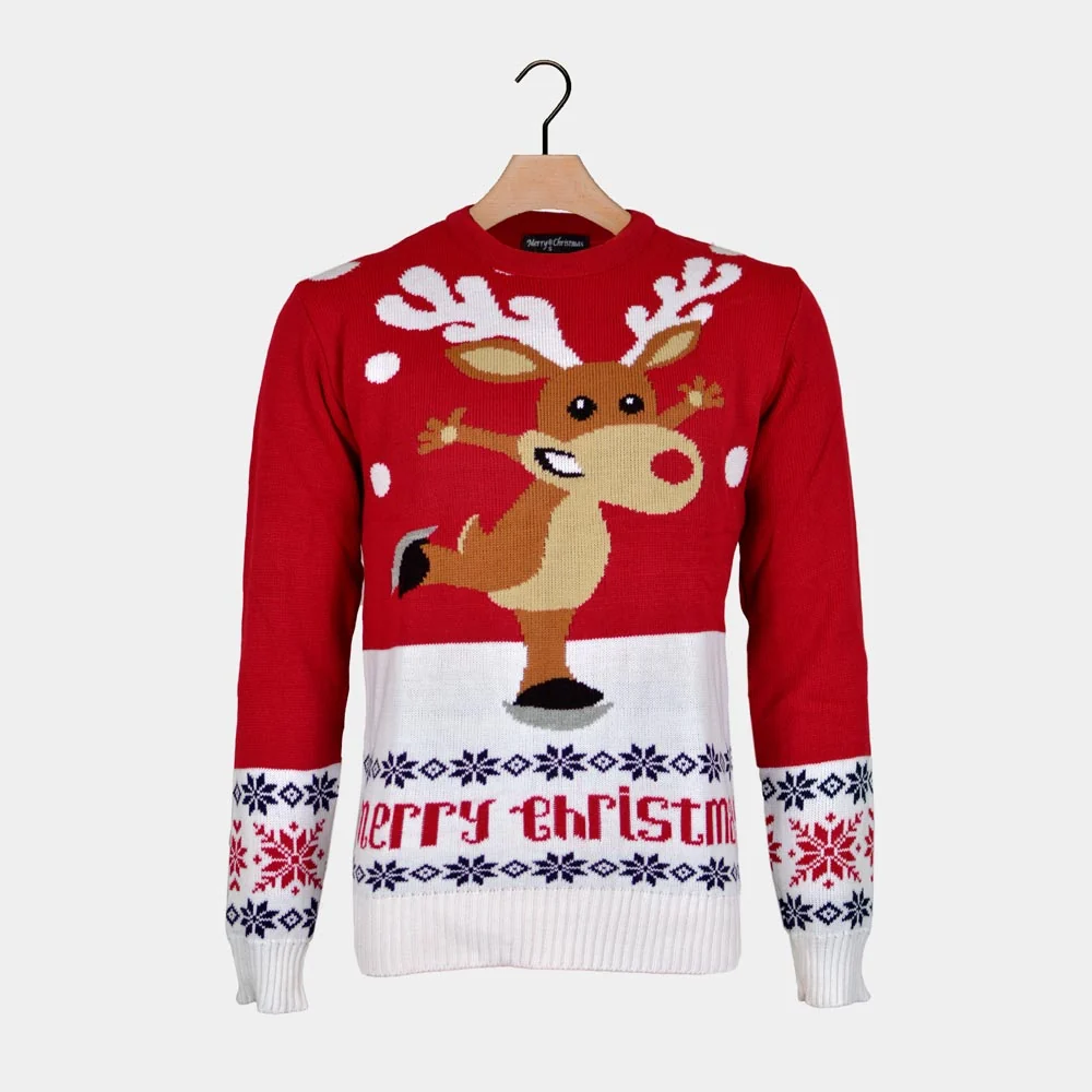 Jersey de Navidad para Hombre Rojo con Reno Patinando - Imagen 6
