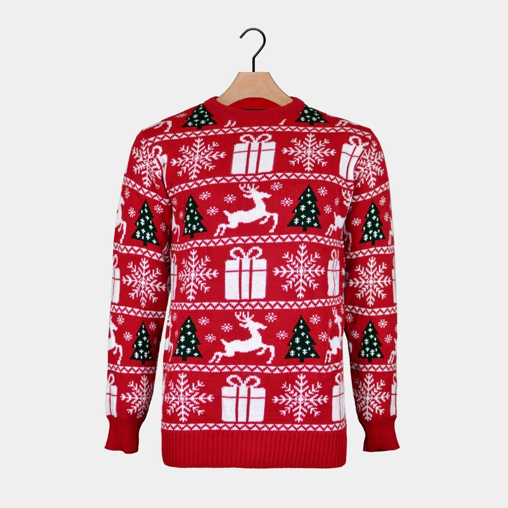 Jersey de Navidad para Hombre Rojo con Renos Árboles y Regalos Navideños - Imagen 4