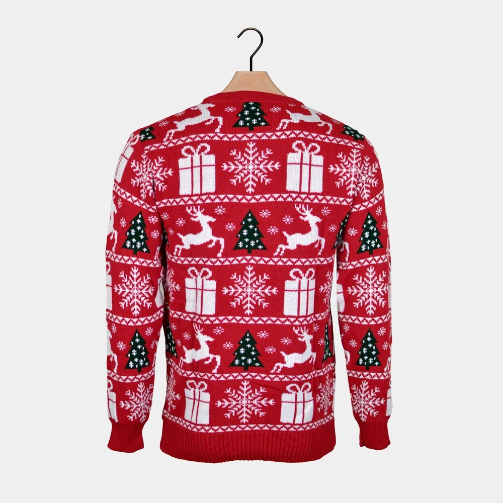 Jersey de Navidad para Hombre Rojo con Renos Árboles y Regalos Navideños - Imagen 5