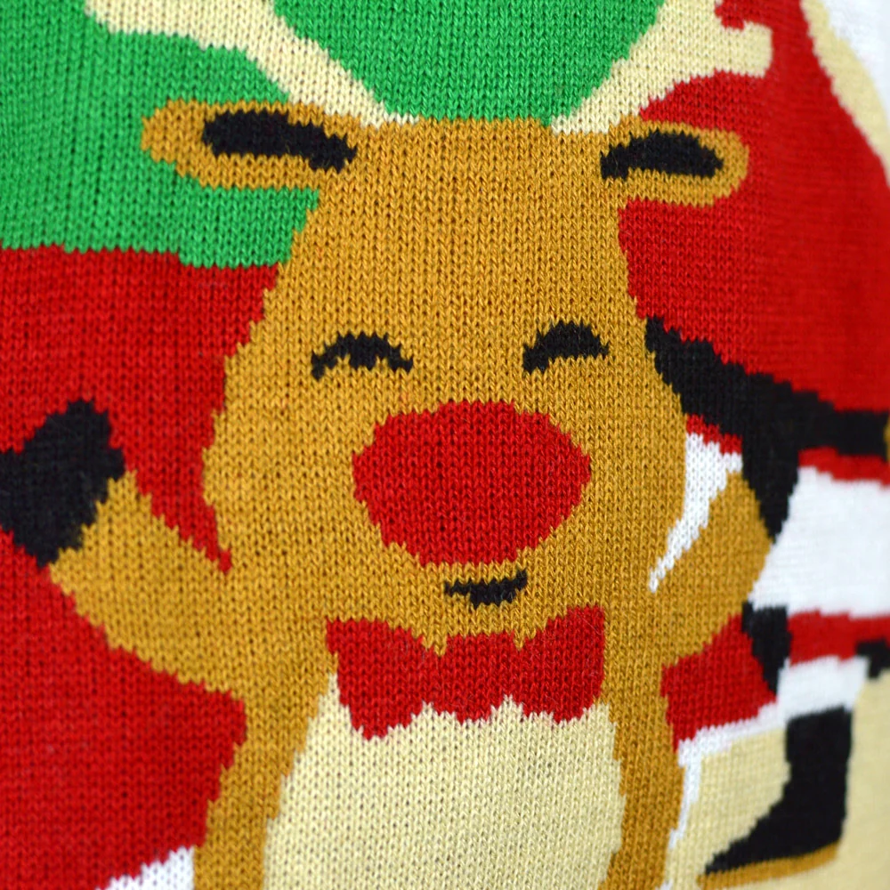 Jersey de Navidad para Hombre Rojo con Santa Claus y Reno Saludando - Imagen 7