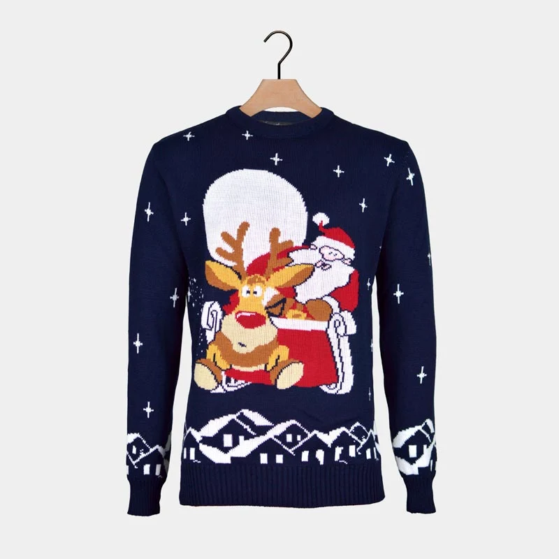 Jersey de Navidad para Hombre Santa y Rudolph en Trineo - Imagen 4