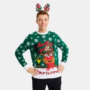 Jersey de Navidad para Hombre Verde Holly Jolly Lentejuelas