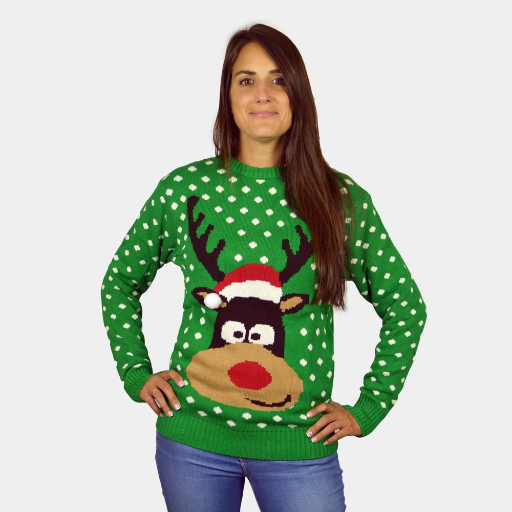 Jersey de Navidad para Hombre Verde Reno con Gorro en 3D Algodón - Imagen 3