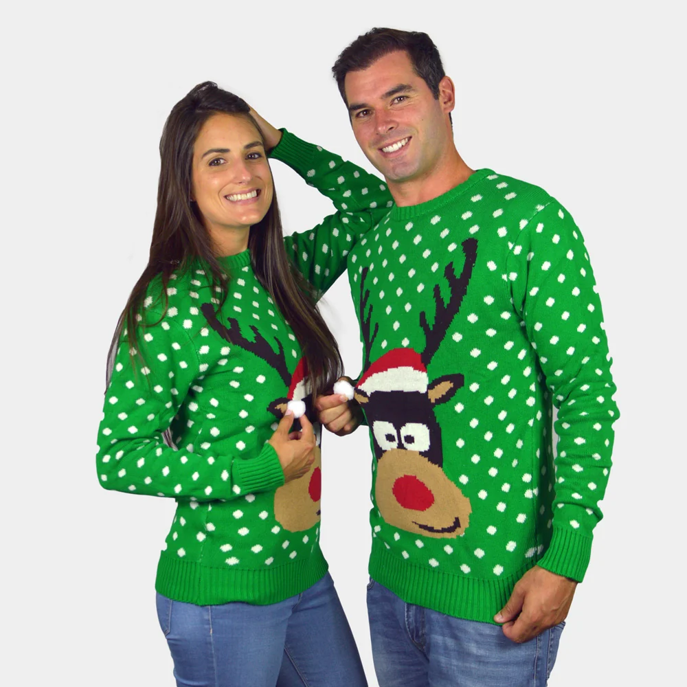 Jersey de Navidad para Hombre Verde Reno con Gorro en 3D Algodón - Imagen 5