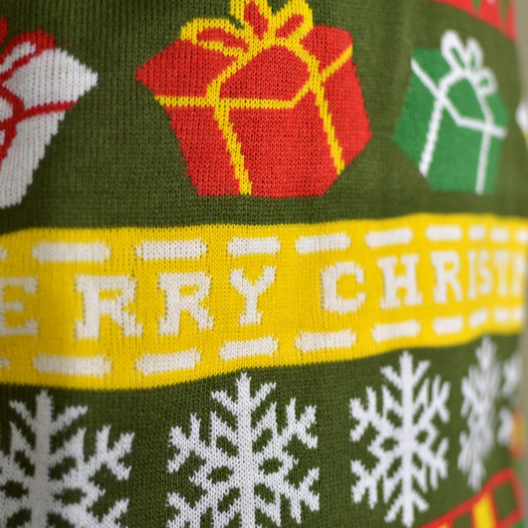 Jersey de Navidad para Hombre Verde con Santa y Regalos - Imagen 4