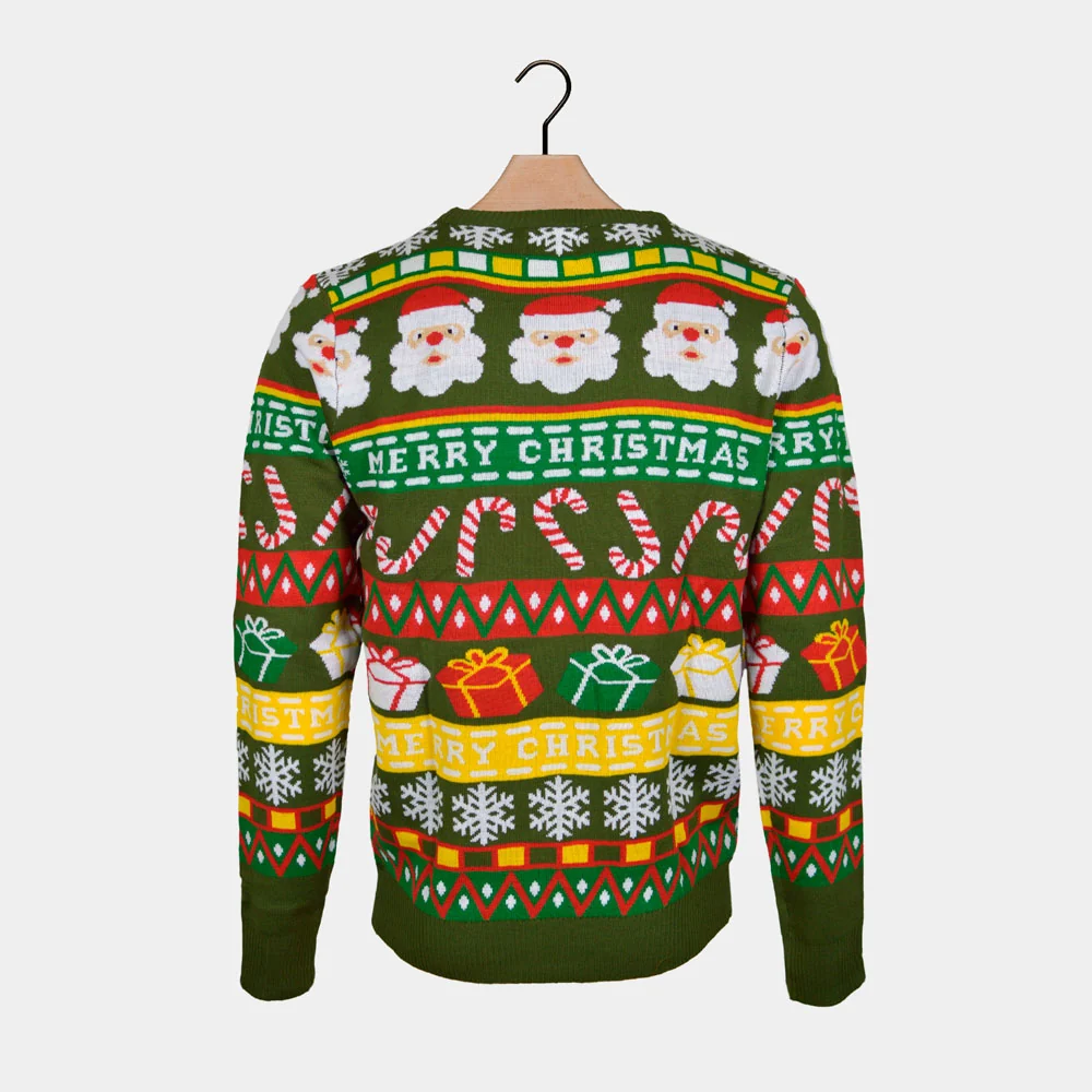 Jersey de Navidad para Hombre Verde con Santa y Regalos - Imagen 7