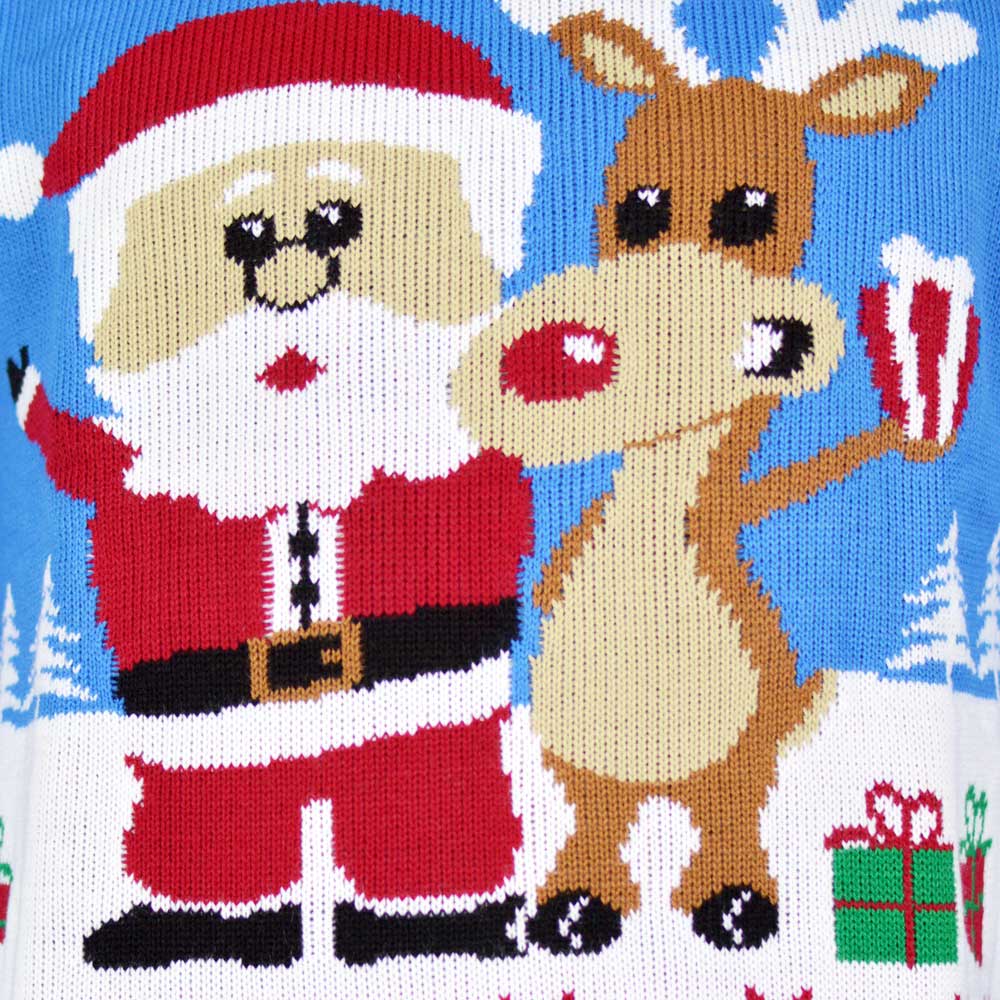 Jersey de Navidad para Mujer Azul Claro Reno y Papá Noel - Imagen 6