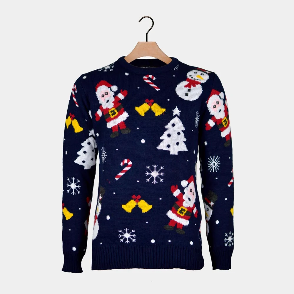 Jersey de Navidad para Mujer Azul Marino Papá Noel y Muñecos de Nieve - Imagen 4