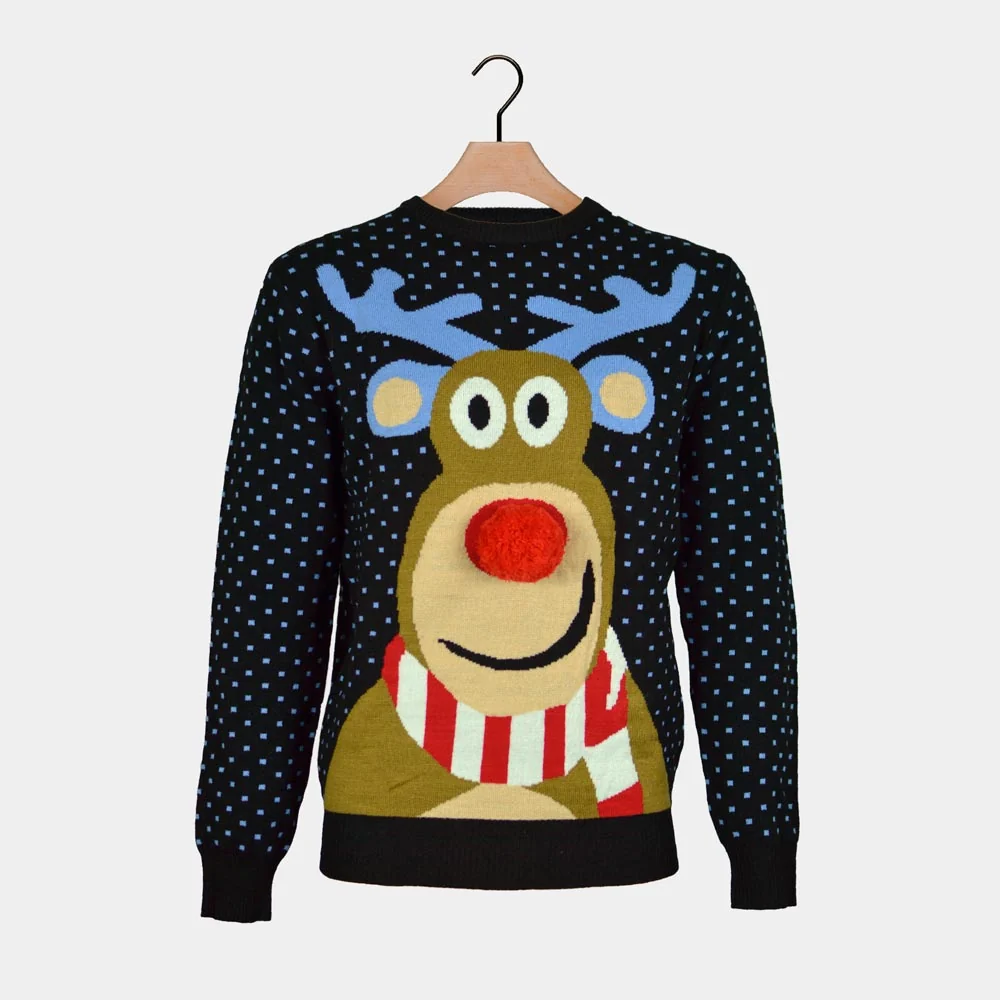 Jersey de Navidad para Mujer Azul Reno Rodolfo con Nariz Roja en 3D - Imagen 7