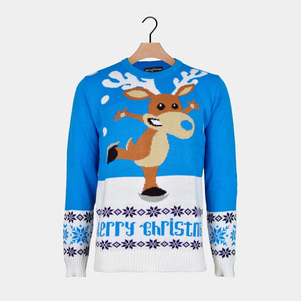 Jersey de Navidad para Mujer Azul con Reno Patinando - Imagen 5