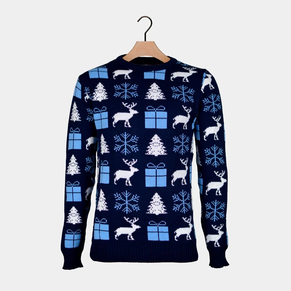 Jersey de Navidad para Mujer Azul con Renos, Regalos y Pinos - Imagen 8