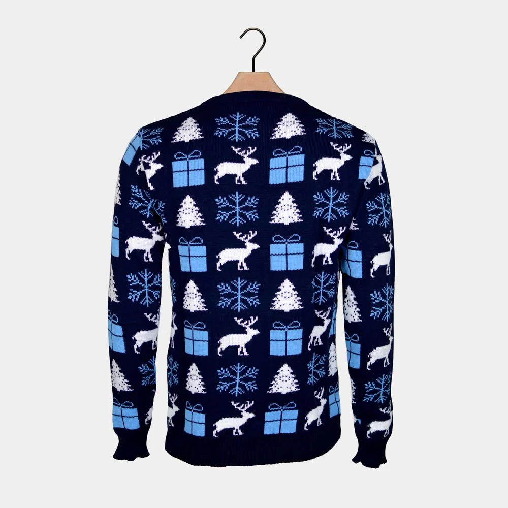 Jersey de Navidad para Mujer Azul con Renos, Regalos y Pinos - Imagen 7