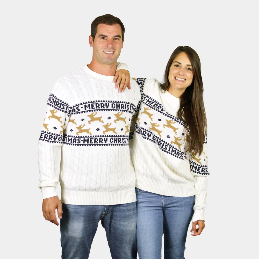 Jersey de Navidad para Mujer Elegante Blanco con Renos Algodón Orgánico - Imagen 4