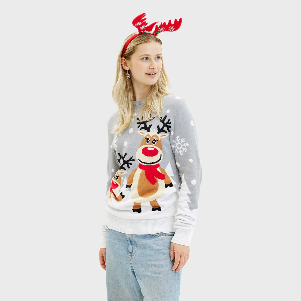 Jersey de Navidad para Mujer Gris con Renas Cute Algodón Orgánico - Imagen 5
