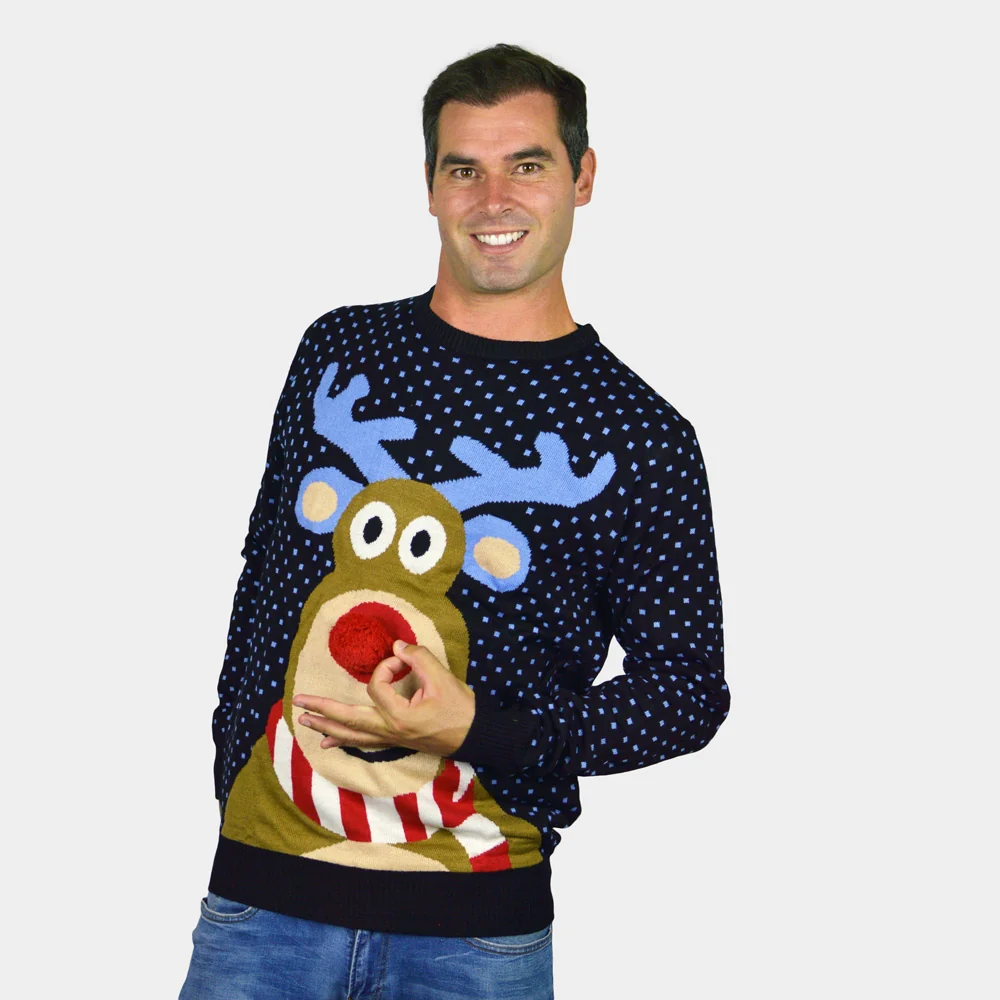 Jersey de Navidad para Mujer Azul Reno Rodolfo con Nariz Roja en 3D - Imagen 4
