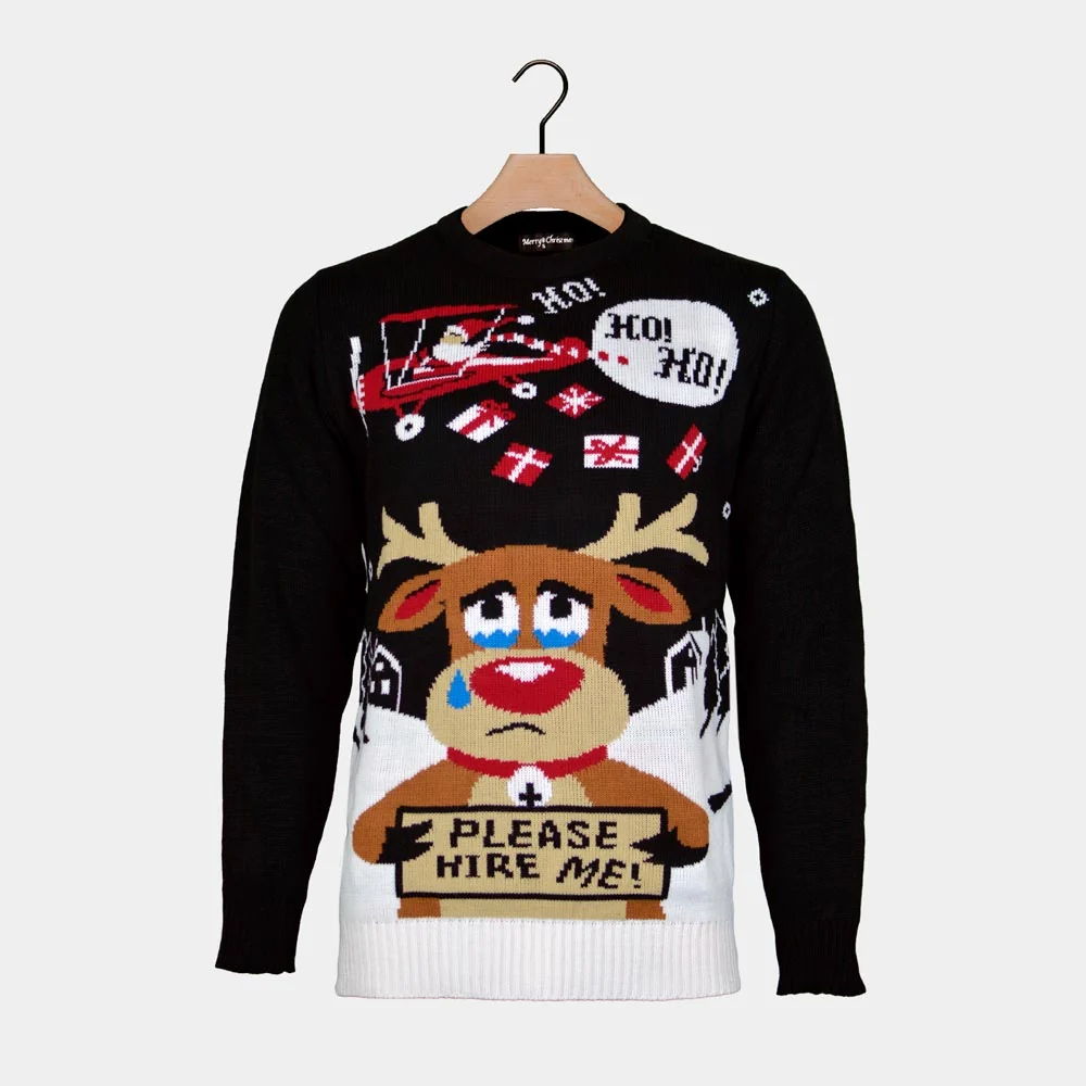 Jersey de Navidad para Mujer con Papá Noel y Reno Buscando Trabajo - Imagen 4