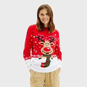 Jersey de Navidad para Mujer Reno con Bufanda Algodón Orgánico