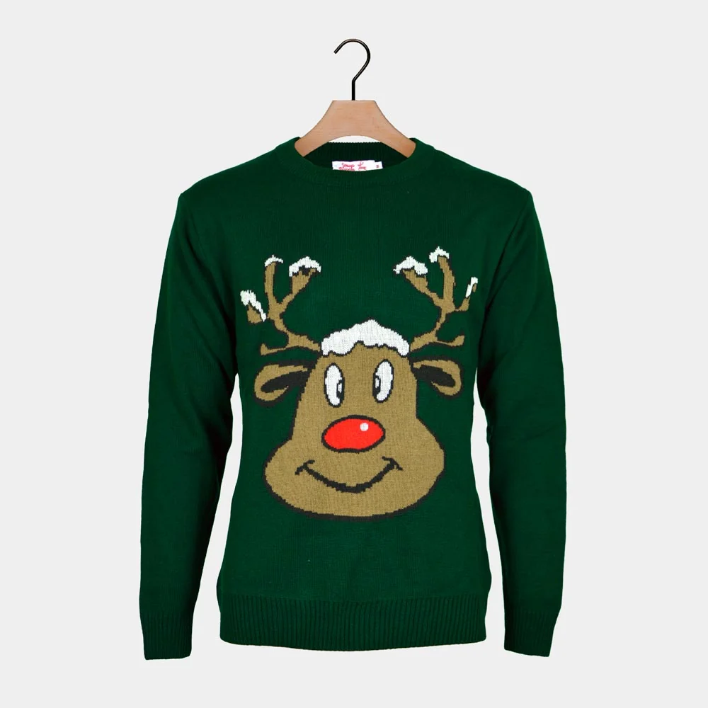 Jersey de Navidad Para Mujer Reno Sonriente Verde - Imagen 8