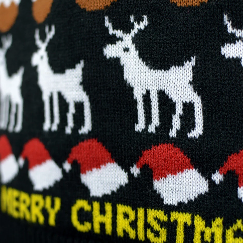 Jersey de Navidad para Niña y Niño Negro con Árboles, Renos y Regalos - Imagen 6