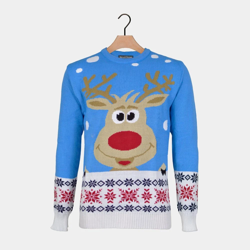 Jersey de Navidad para Niña y Niño Azul Claro con Reno y Nieve - Imagen 5