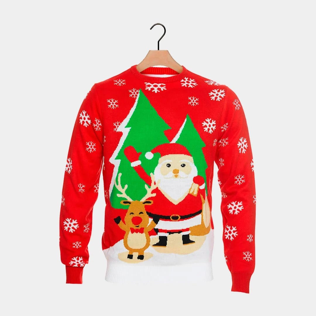 Jersey de Navidad para Niña y Niño con Santa Claus y Reno Saludando - Imagen 8