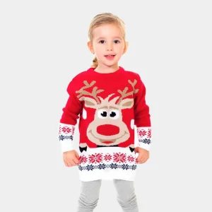 Jersey de Navidad para Niña y Niño Rojo con Reno
