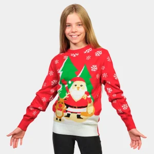 Jersey de Navidad para Niña y Niño con Santa Claus y Reno Saludando