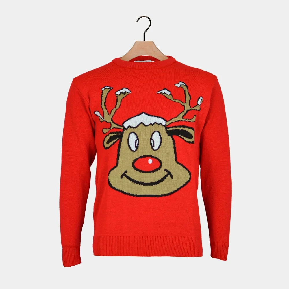 Jersey de Navidad para Niña y Niño Reno Sonriente Rojo - Imagen 2