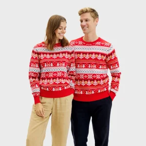 Jersey de Navidad Parejas Rojo Muñecos de Nieve y Cenefas Algodón Orgánico