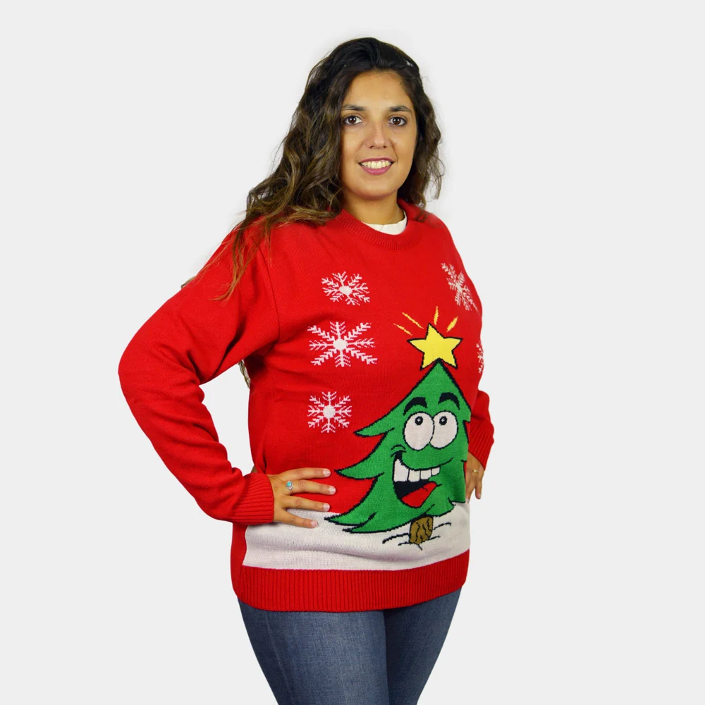 Jersey de Navidad Parejas Árbol de Navidad Sonriente Rojo - Imagen 2
