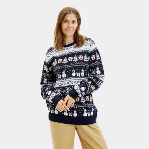 Jersey de Navidad Parejas Azul Muñecos de Nieve y Cenefas