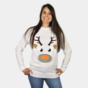 Jersey de Navidad Parejas Blanco con Reno 3D Algodón