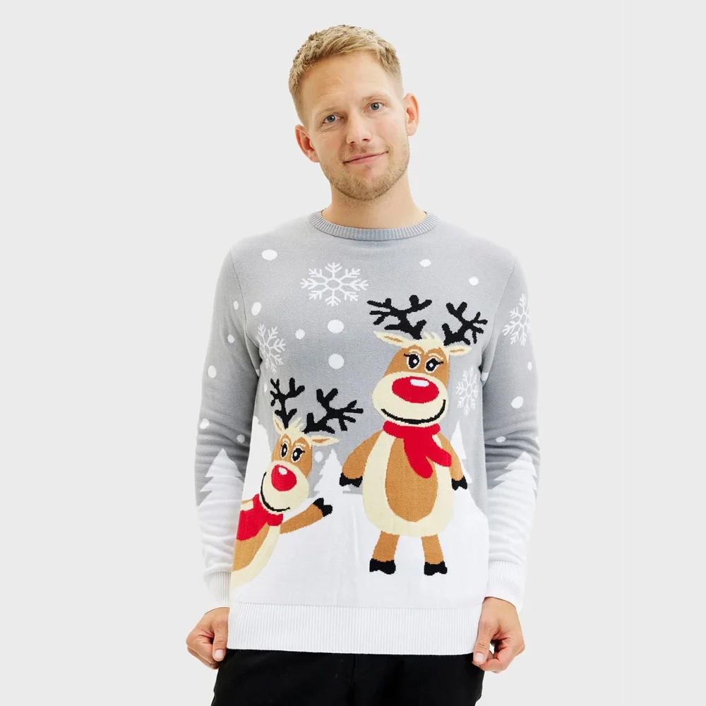 Jersey de Navidad Parejas Gris con Renas Cute Algodón Orgánico - Imagen 3