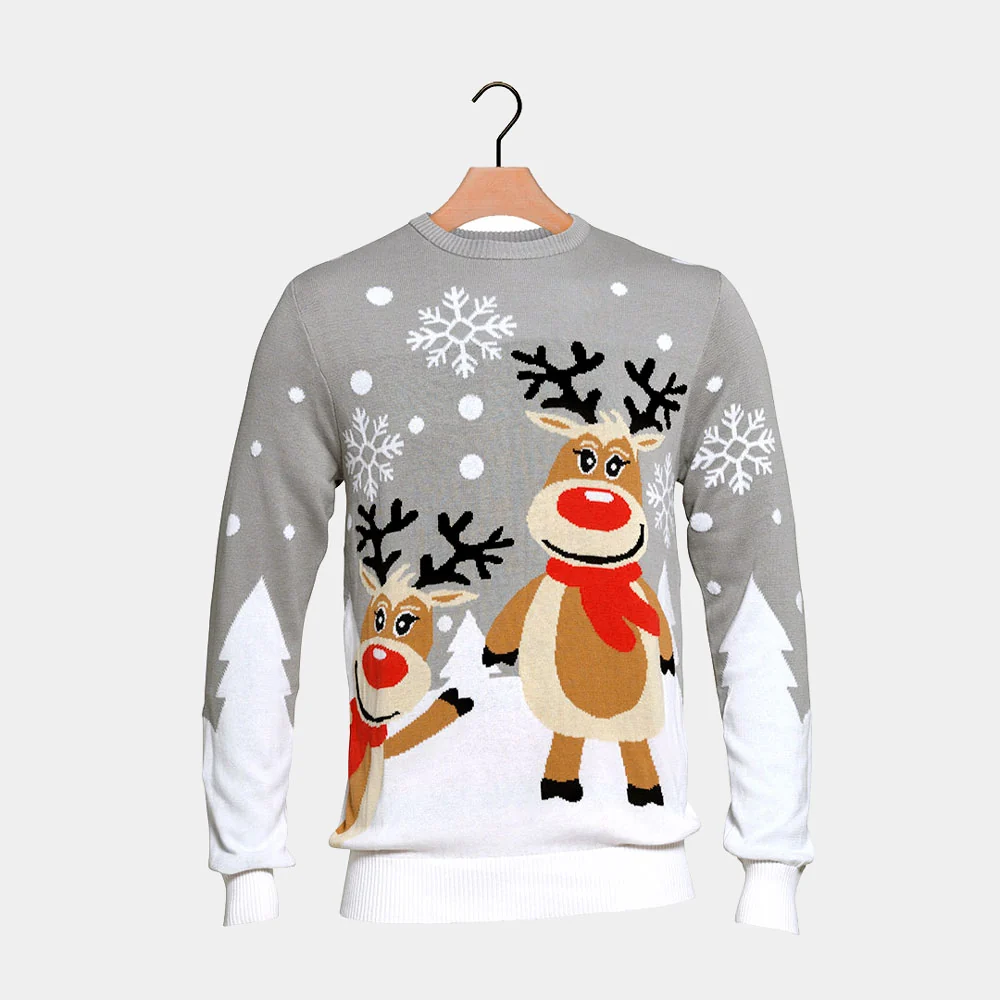 Jersey de Navidad Parejas Gris con Renas Cute Algodón Orgánico - Imagen 8