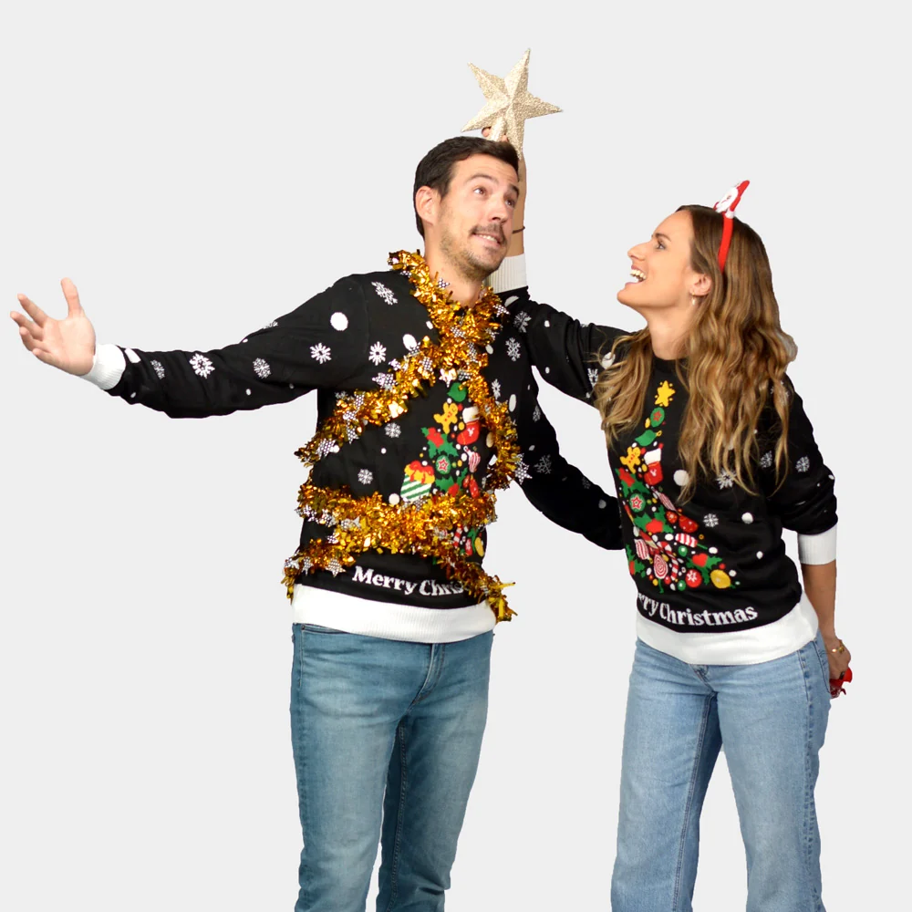 Jersey de Navidad para Mujer Negro con Árbol de Navidad - Imagen 3
