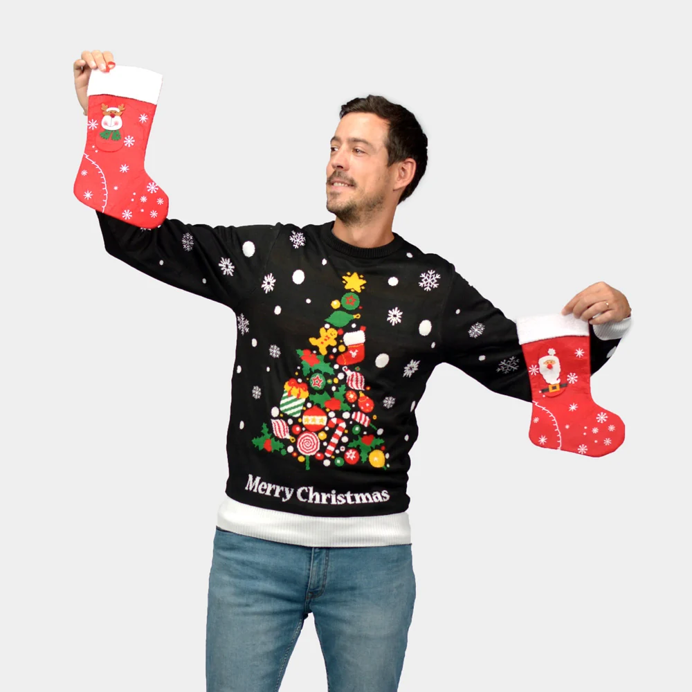 Jersey de Navidad Parejas Negro con Árbol de Navidad - Imagen 3