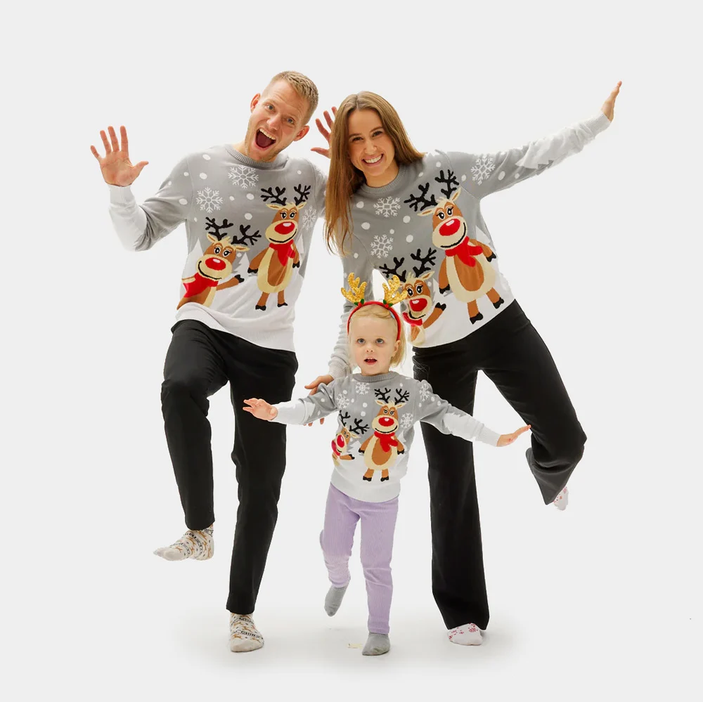 Jersey de Navidad Parejas Gris con Renas Cute Algodón Orgánico - Imagen 4