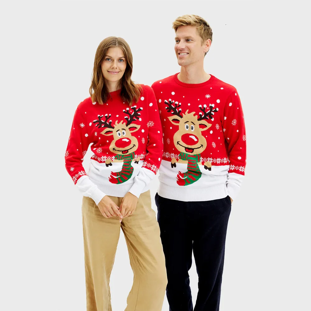 Jersey de Navidad Parejas Reno con Bufanda Algodón Orgánico - Imagen 2