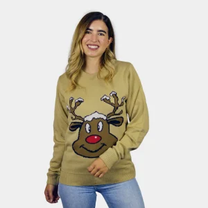 Jersey de Navidad para Parejas Reno Sonriente Beige